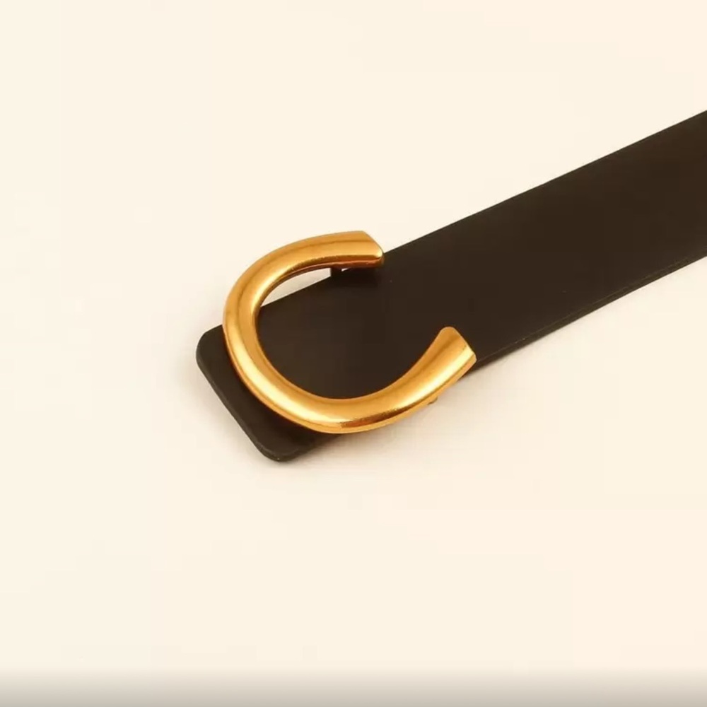 Elegant Vegan Leather Black and Gold  Wide Women's Minimalist Belt - Picture 4 of 9
